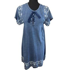 Loft Women’s Blue Embroidered Tassel Dress Size XS